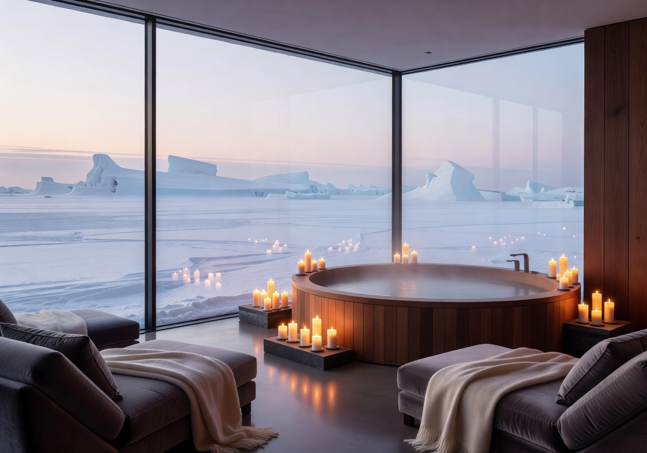 Arctic luxury spa retreat with candles