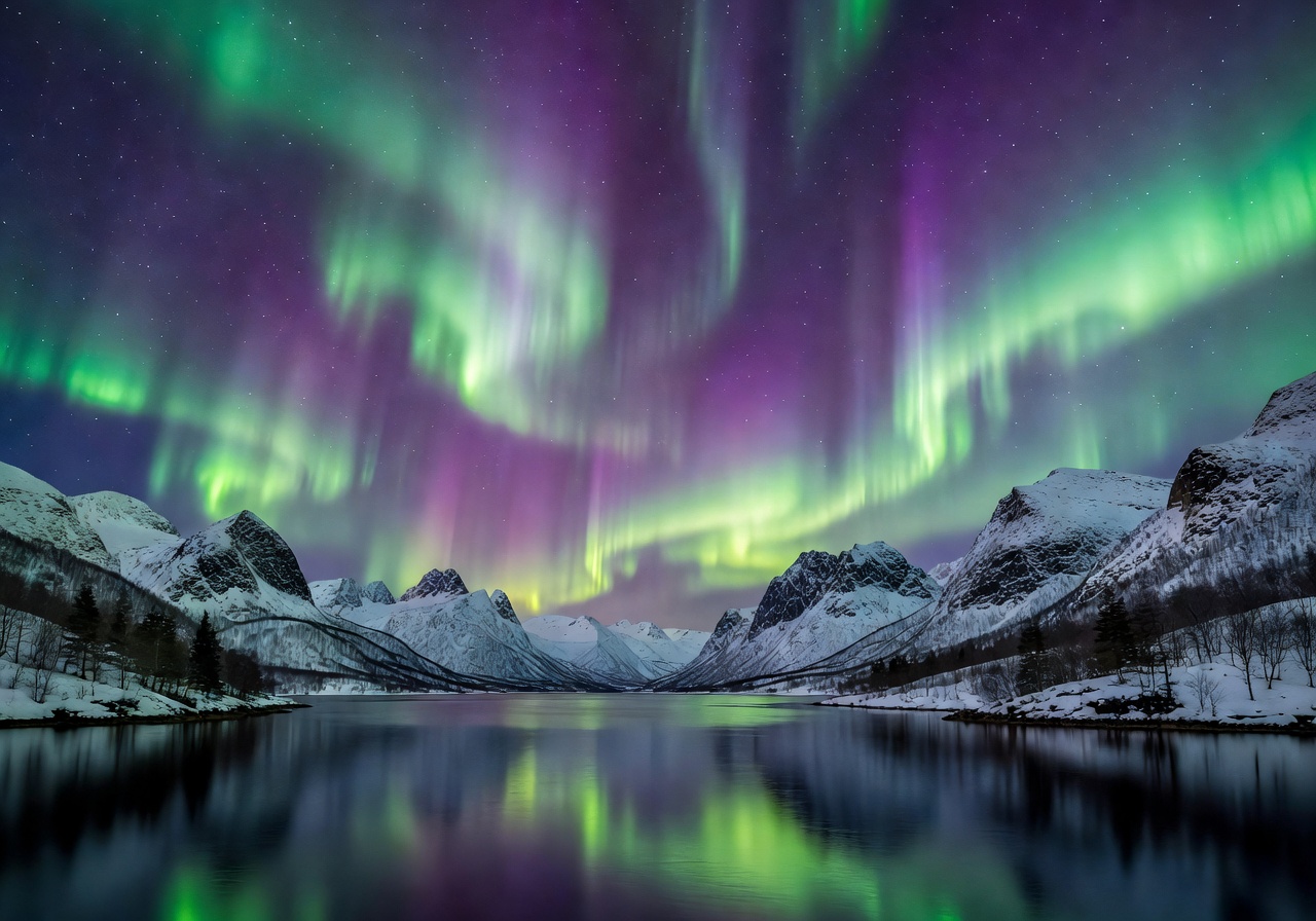 Northern Lights Aurora Borealis over Norwegian sky