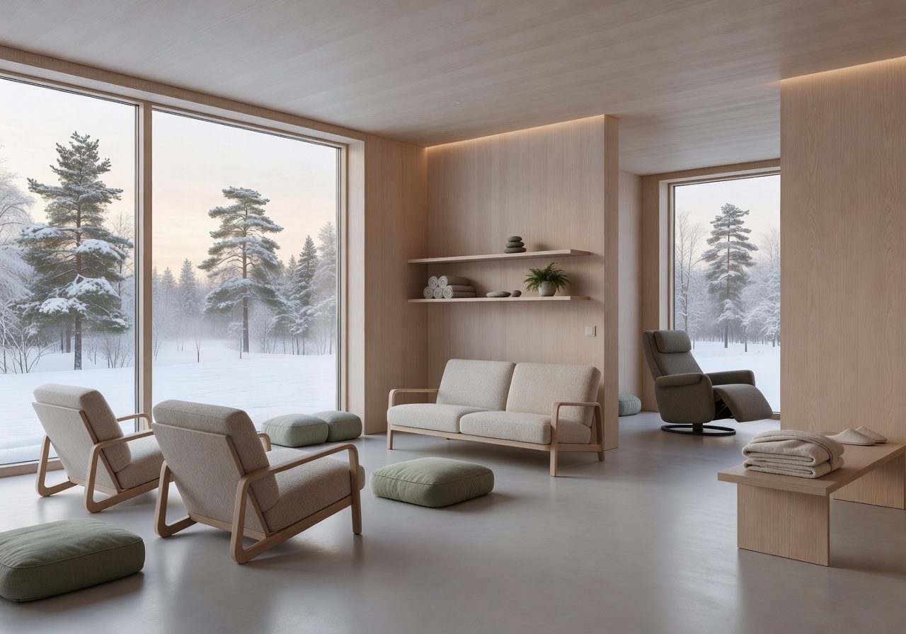 Executive wellness lounge with Nordic interior design