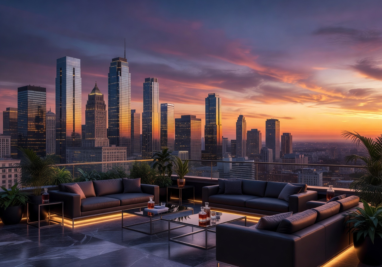 Rooftop skyline evening luxury cityscape